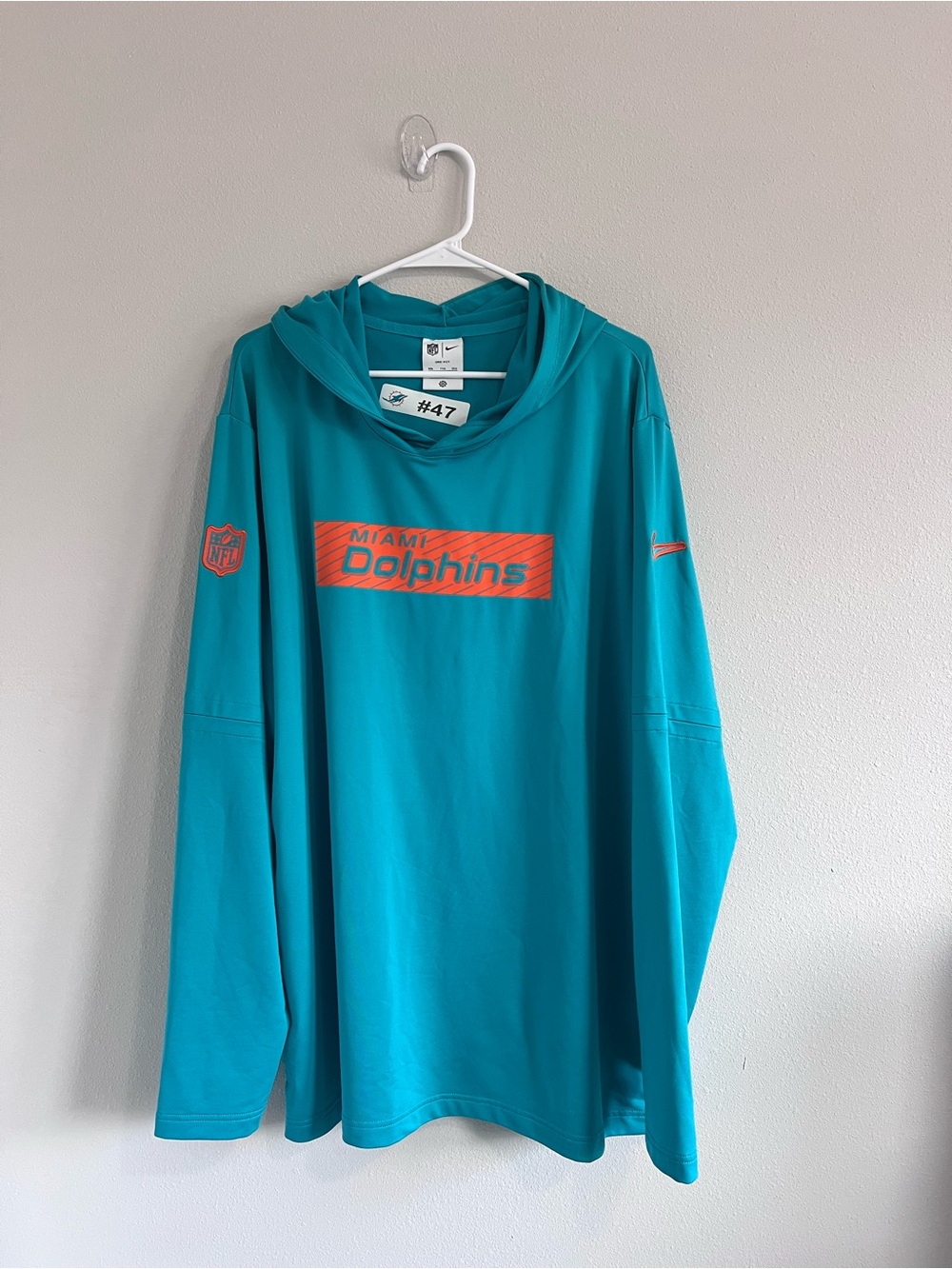 NFL Miami Dolphins Teal Long-Sleeve Hooded Rash Guard with Orange Logo